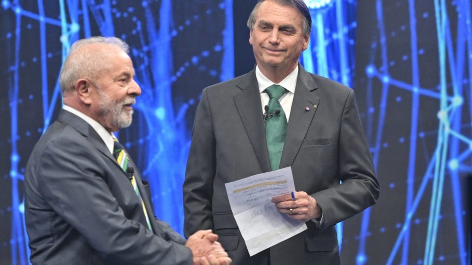 Brazilian President Jair Bolsonaro and former President Lula during presidential debate. (Band TV/Reproduction)