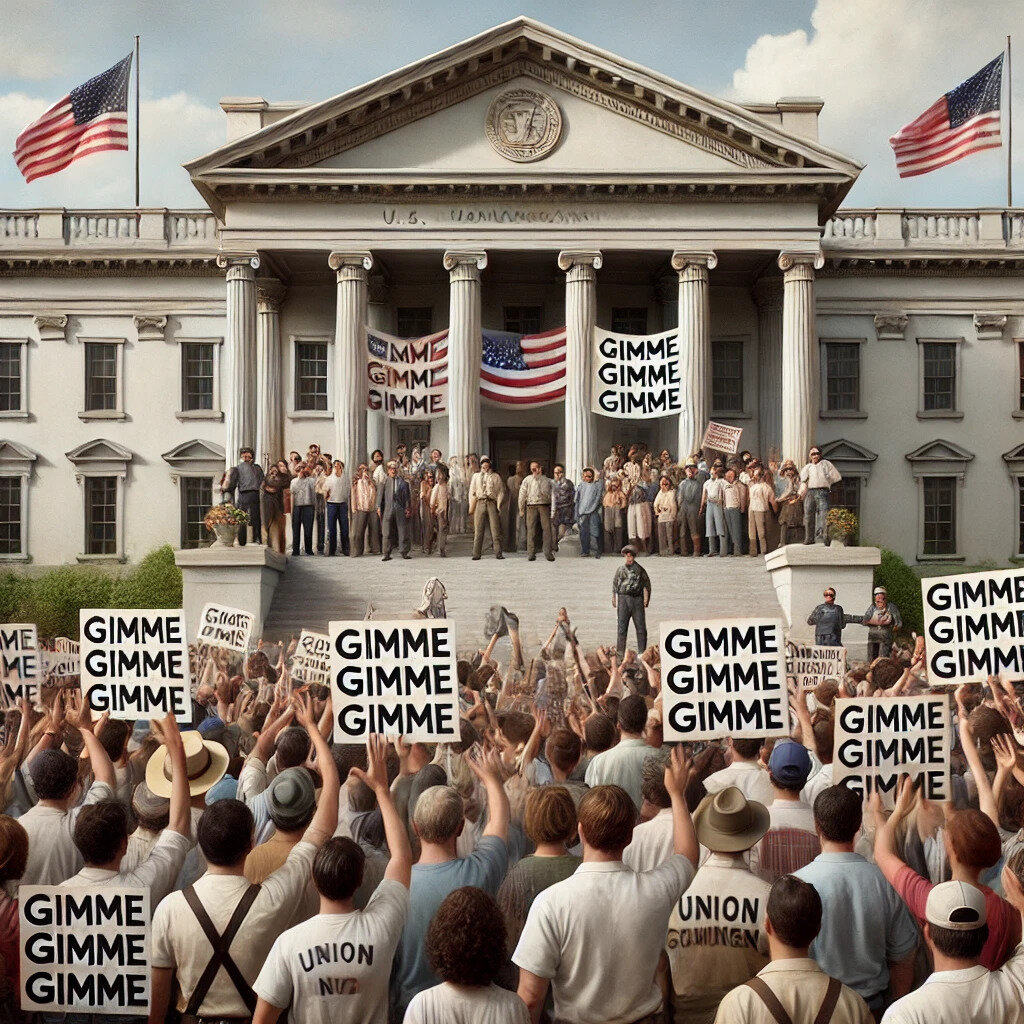 People protesting in front of a government building